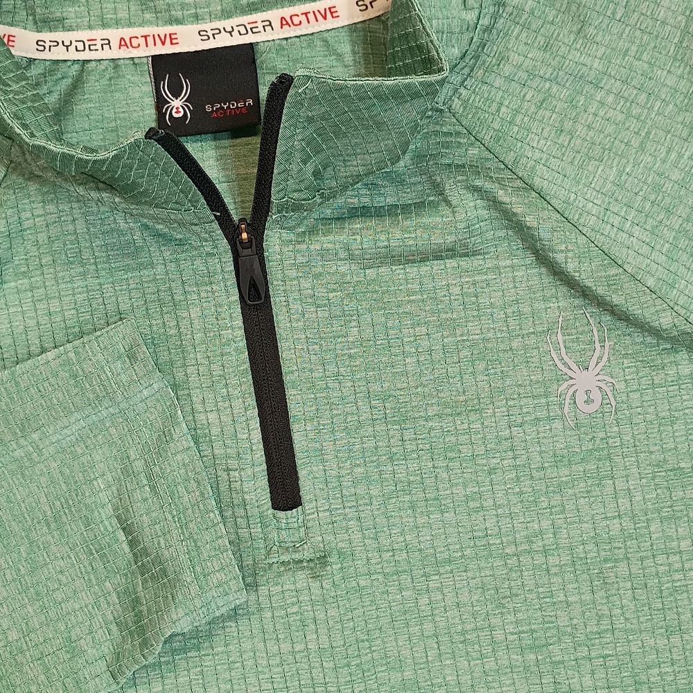 Spyder Active Men XL 1/4 Zip Pullover Green Performance Stretch Shirt Hiking